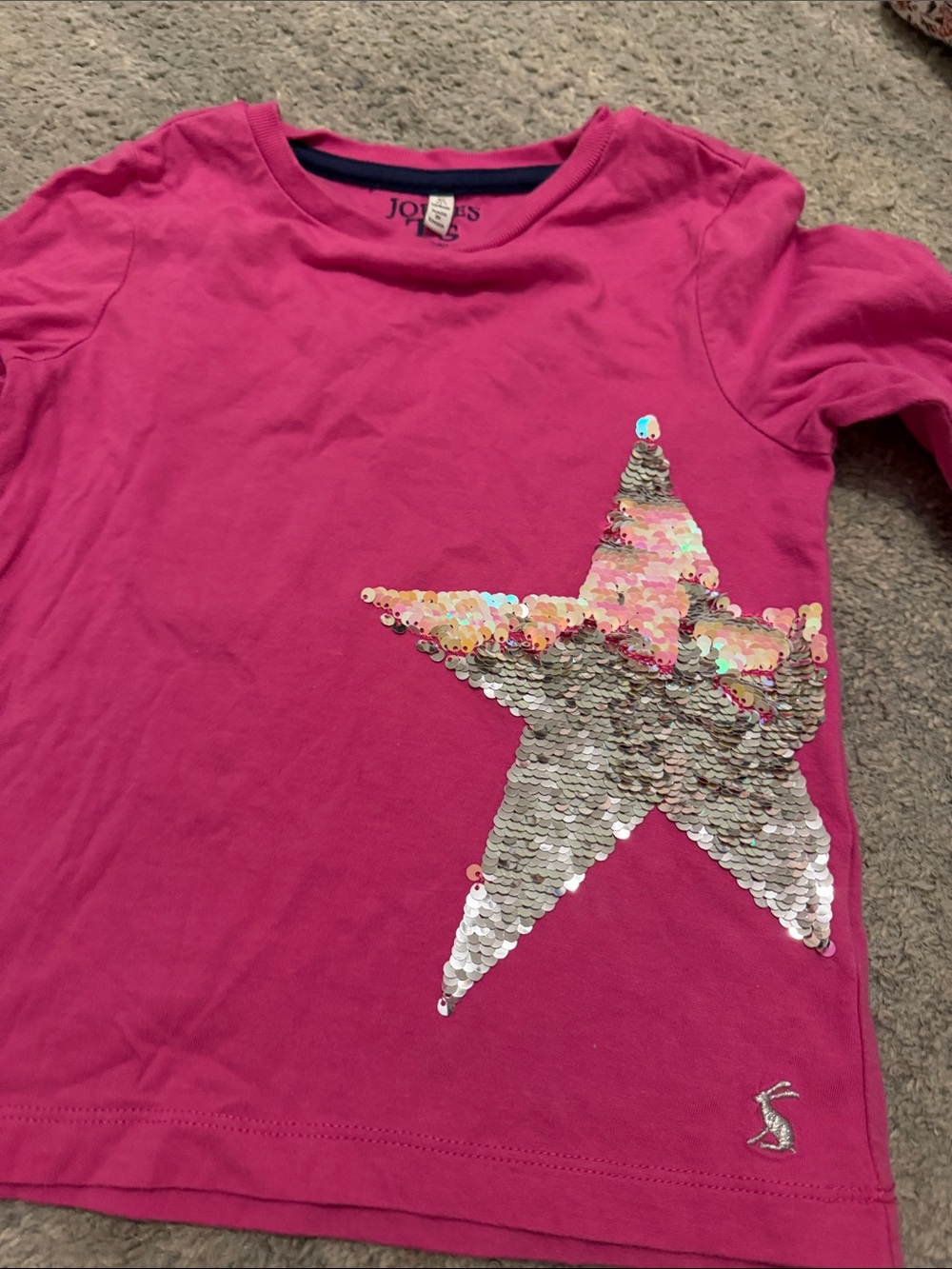 Joules Hot Pink Long-Sleeve Tee with Reversible Sequin Star
